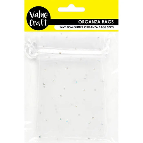 White - Silver Organza Bag with Glitter